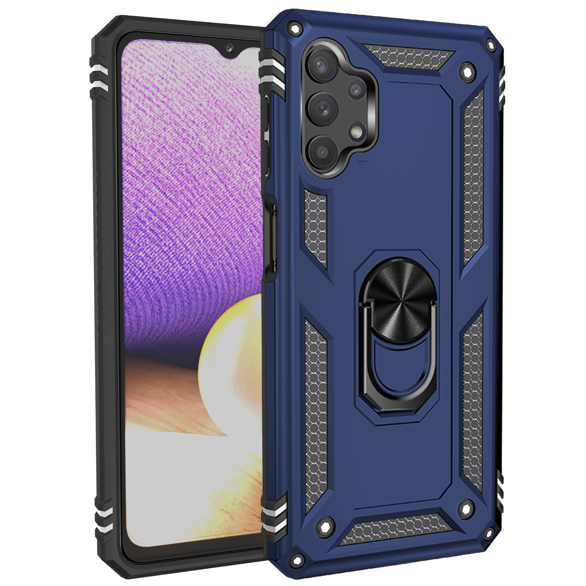 Tech Armor RING Stand Grip Case with Metal Plate for Samsung Galaxy A32 5G (Navy Blue)